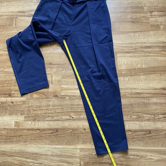 BCBGMaxazria NWT L Navy Blue High Waist Pleated Tapered Paperboy Career Pants - Picture 15 of 16